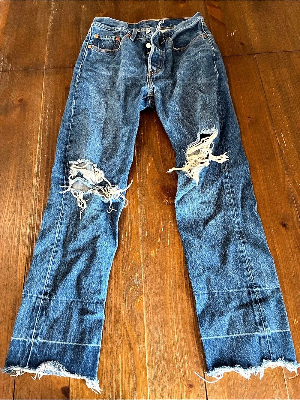 Levi's 501 Original Cropped Jeans Distressed Blue Waist 26